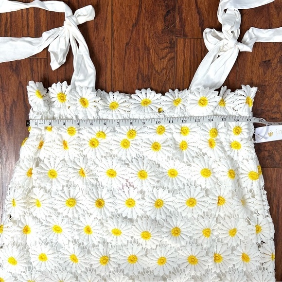 J. Marie Jenna Tie Strap Square Neck White Floral Daisy Lace Shift Midi Dress - Picture 12 of 16